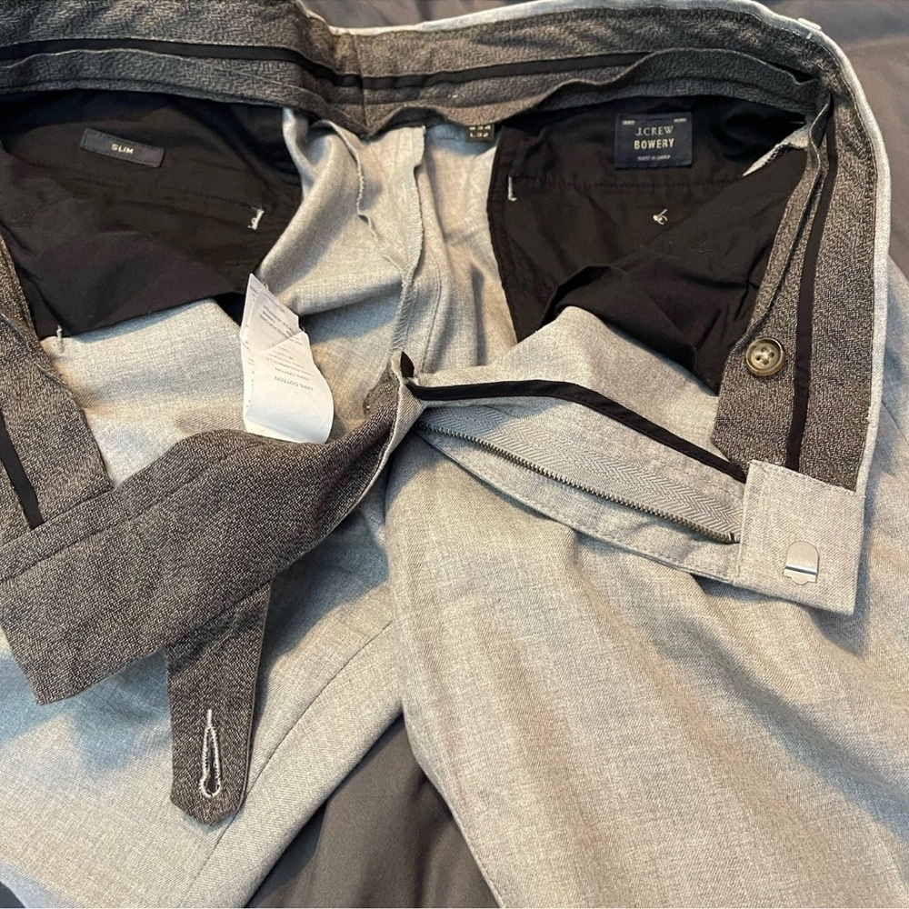 J.Crew Bowery Mens Pants 34x32 Slim Fit Stretch Chinos Gray Cotton Office Preppy - Picture 7 of 8